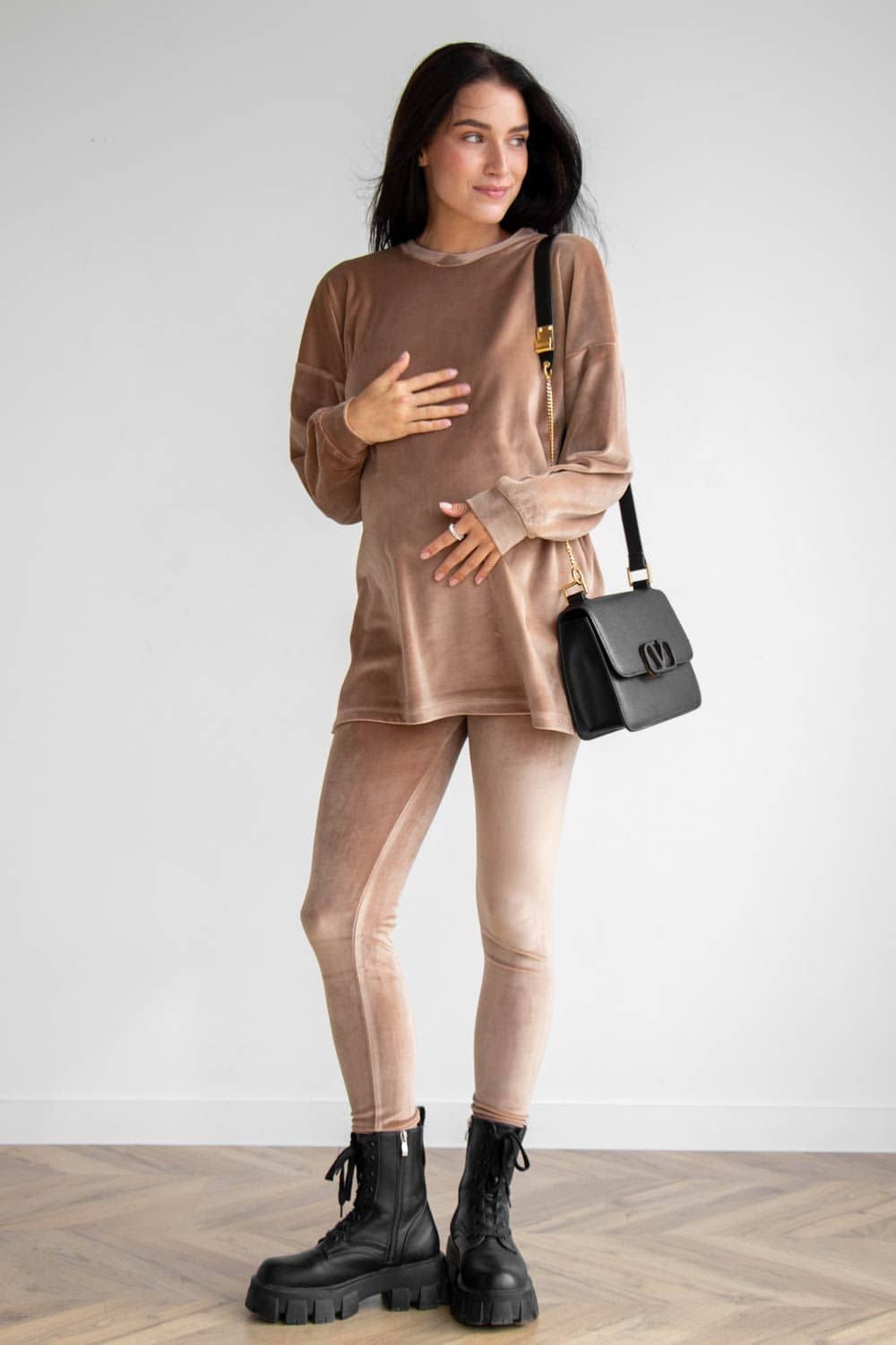 Maternity Beige Velvet Set