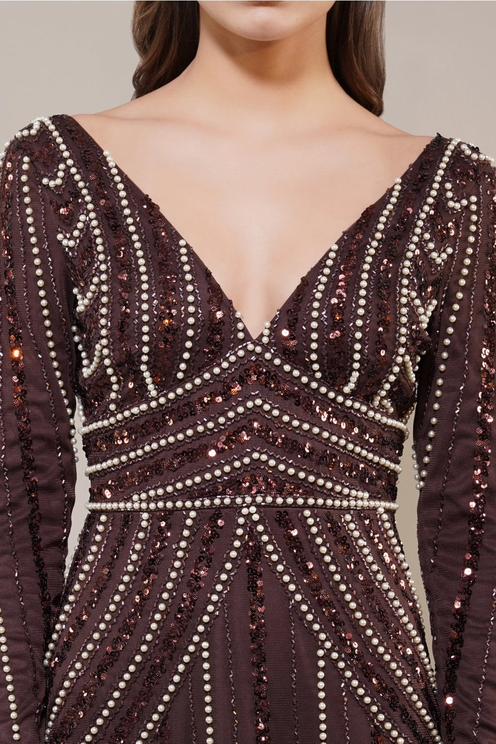 Coffee Embellished Maxi Dress