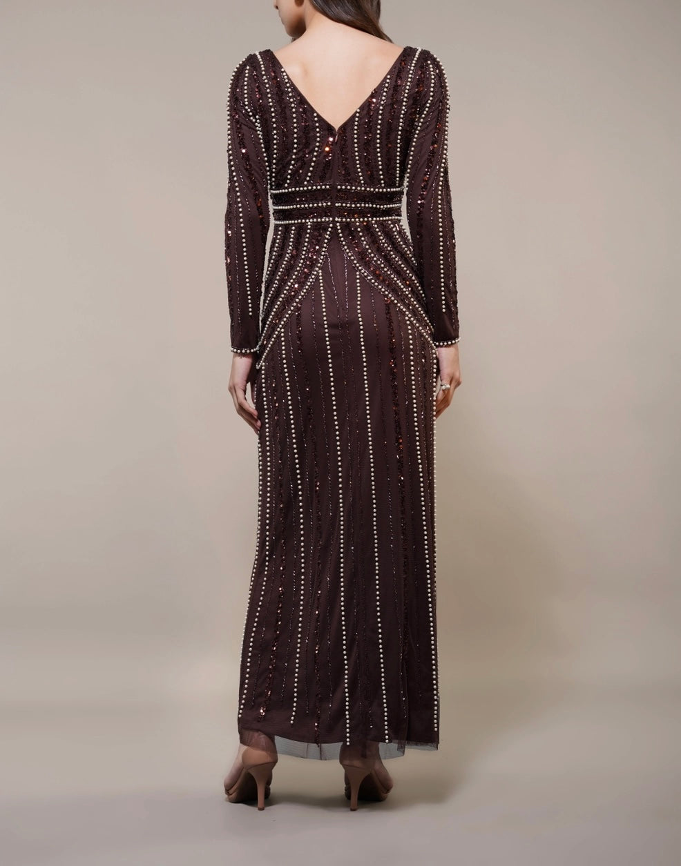 Coffee Embellished Maxi Dress