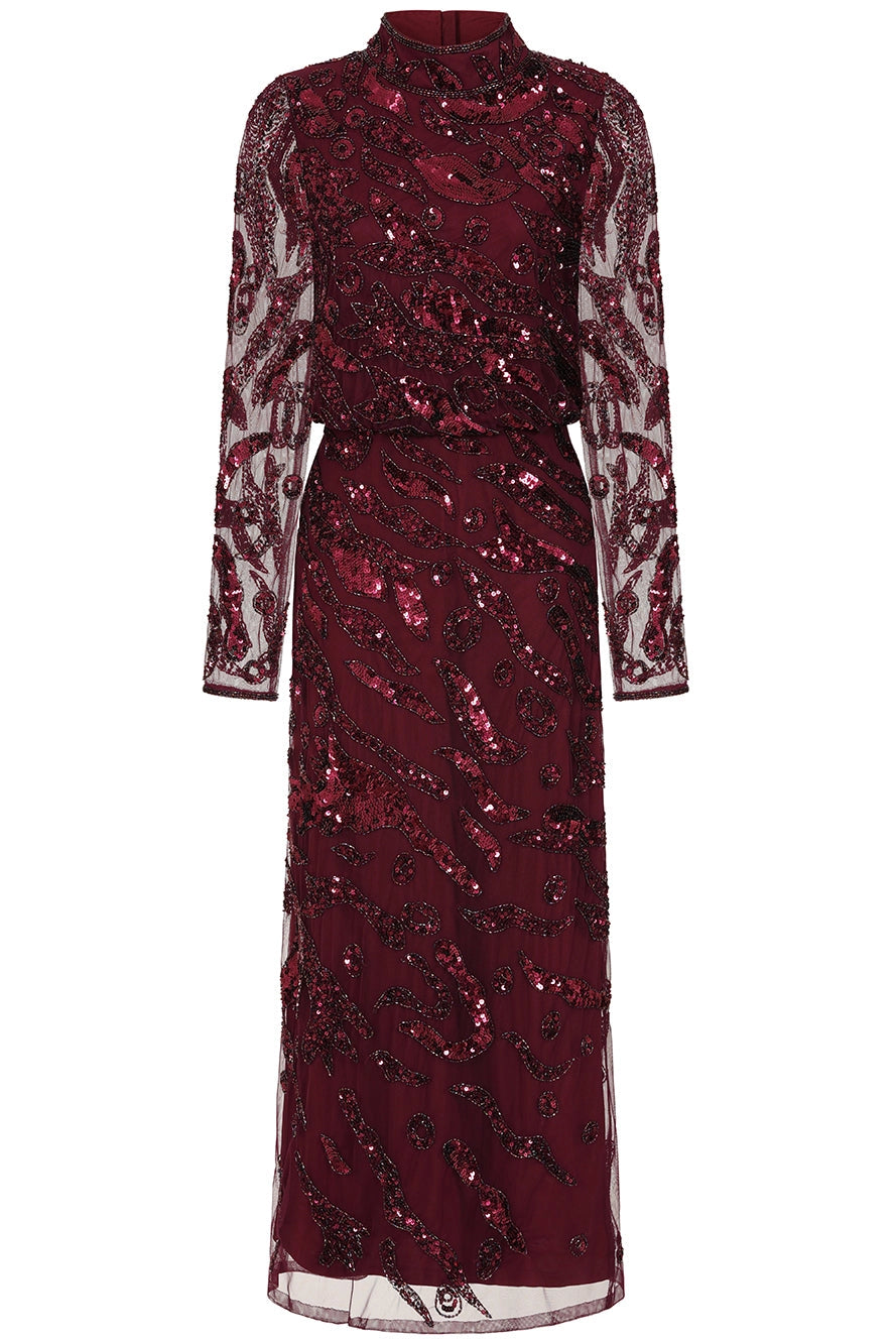 Berry Embellished Midi Dress