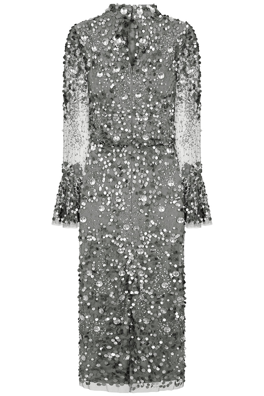 Silver Embellished Midi Dress