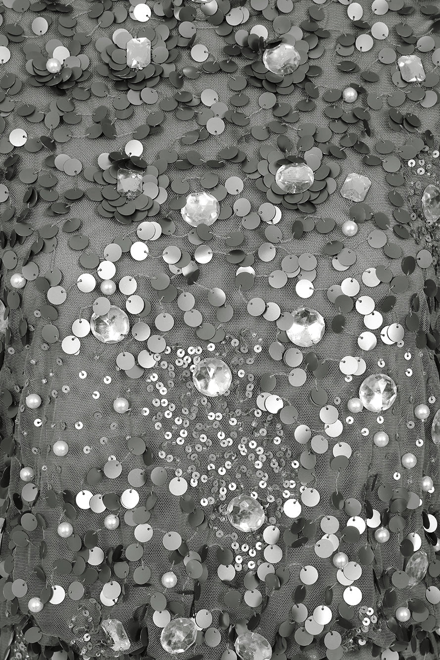 Silver Embellished Midi Dress