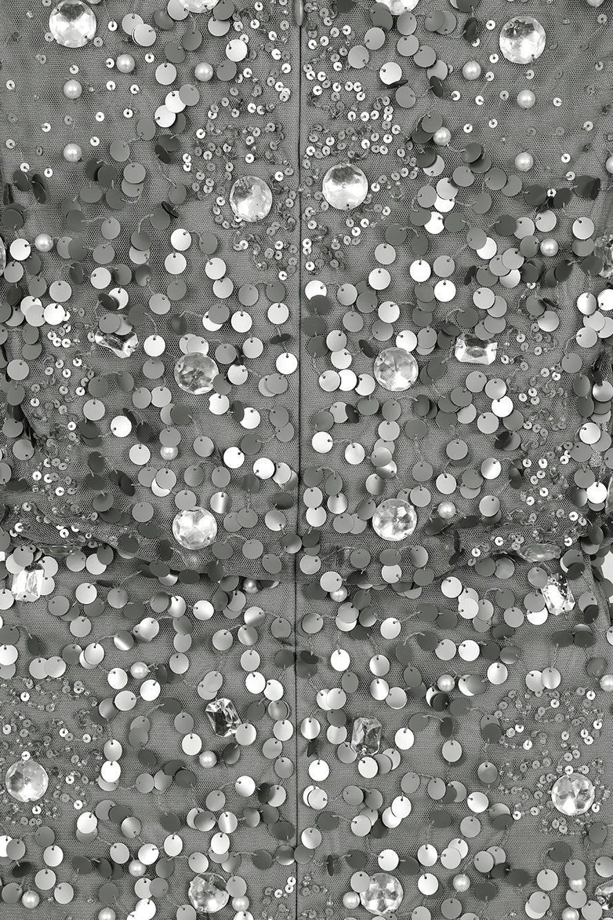 Silver Embellished Midi Dress