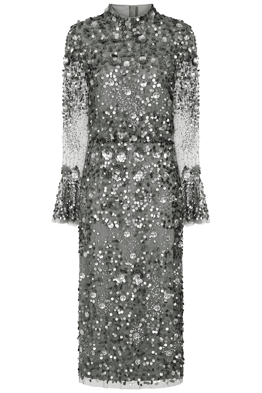 Silver Embellished Midi Dress