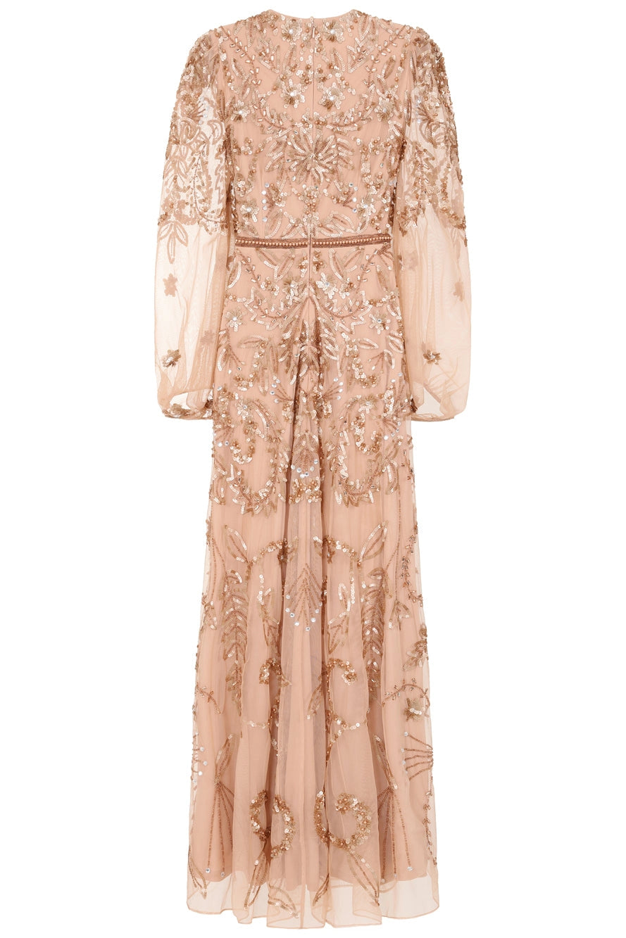 Nude Embellished Maxi Dress