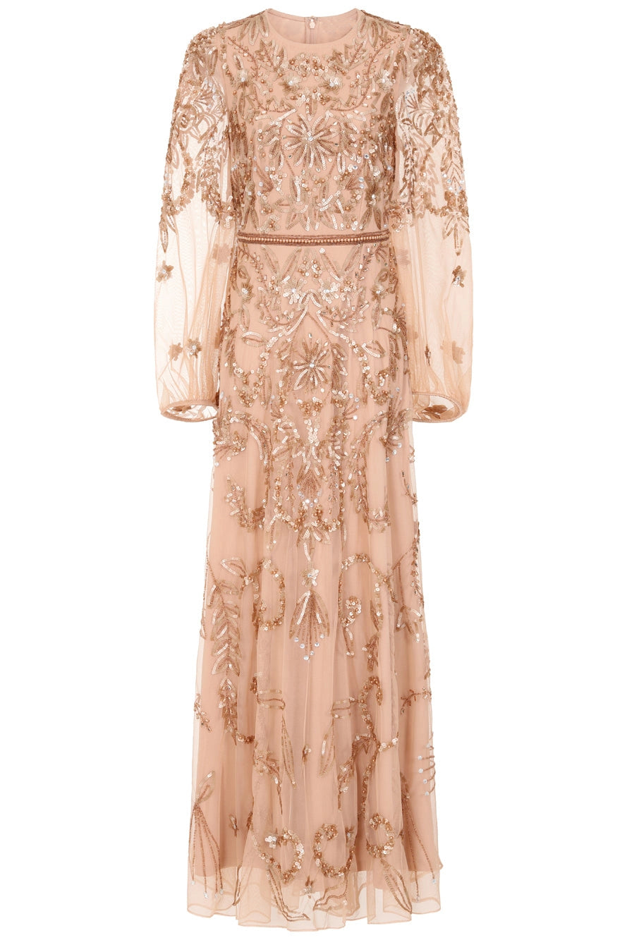 Nude Embellished Maxi Dress
