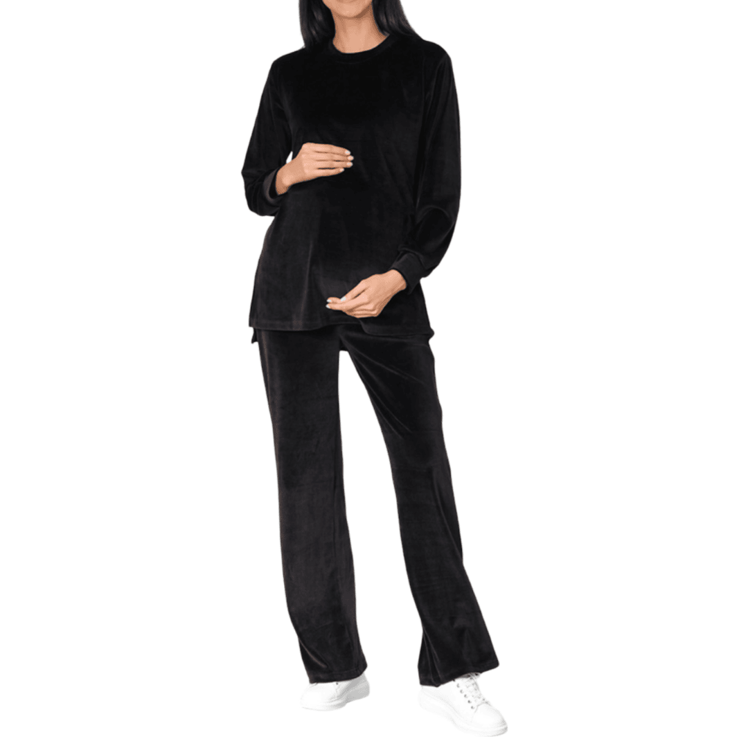 Maternity Black Velvet Tracksuit