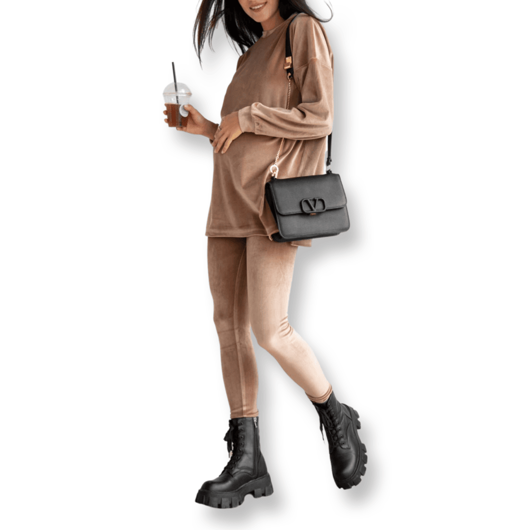 Maternity Beige Velvet Set