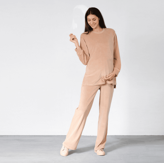 Maternity Beige Velvet Tracksuit