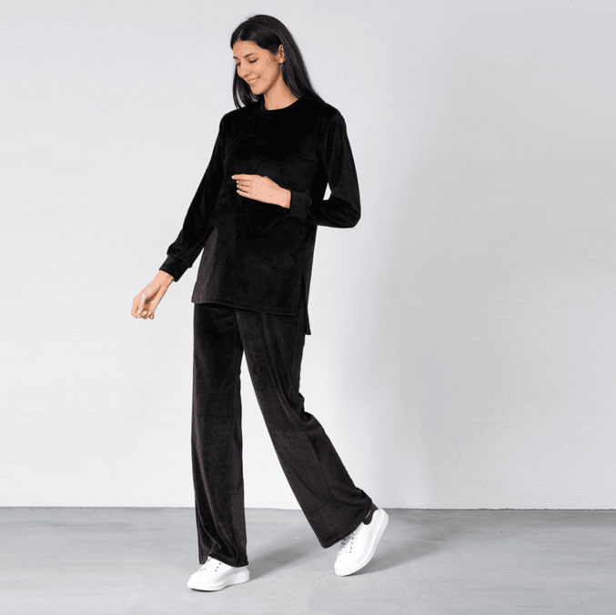 Maternity Black Velvet Tracksuit